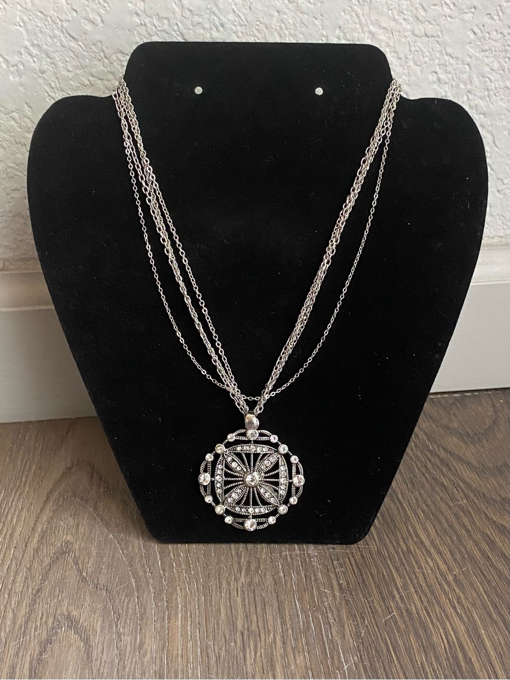 Silver-Tone Decorative Pendant Necklace